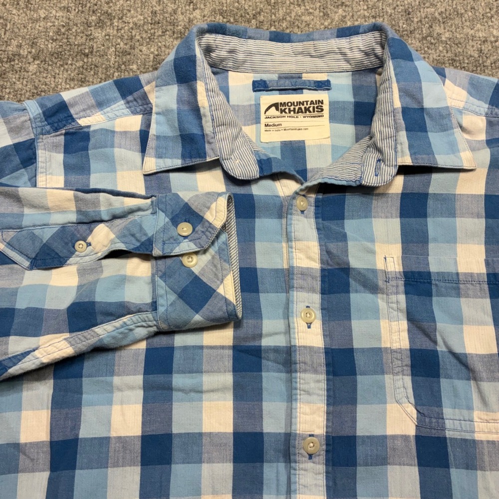 Mountain Khakis Shirt Mens M Blue Buffalo Check Button Down Long Sleeve Outdoor